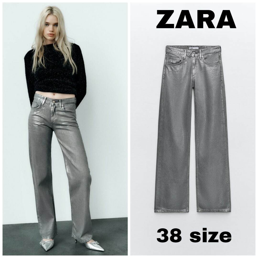 ZARA - ZARA WIDE-LEG MID-RISE フォイルディテール デニムパンツの