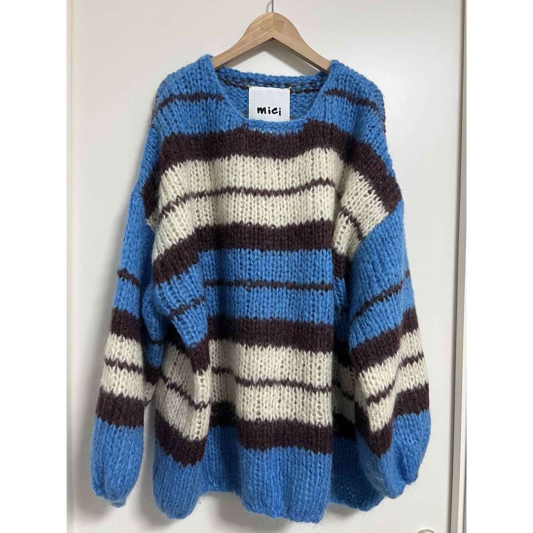 mici - mici モヘアニット ボーダー ブルー オーバーサイズ 2528の通販