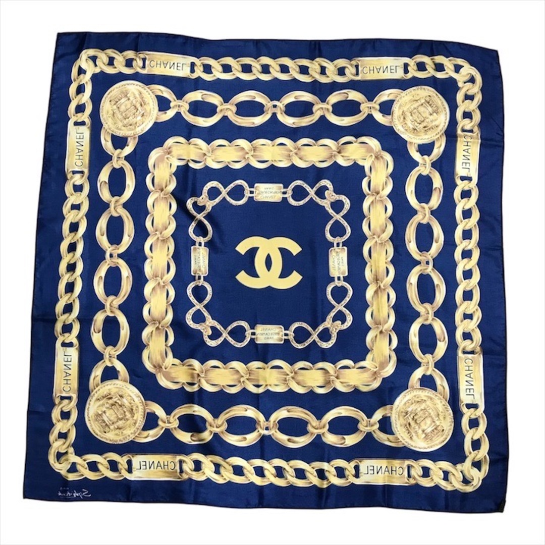 CHANEL - 美品 CHANEL シャネル チェーン ロゴ スカーフ 大判 シルク