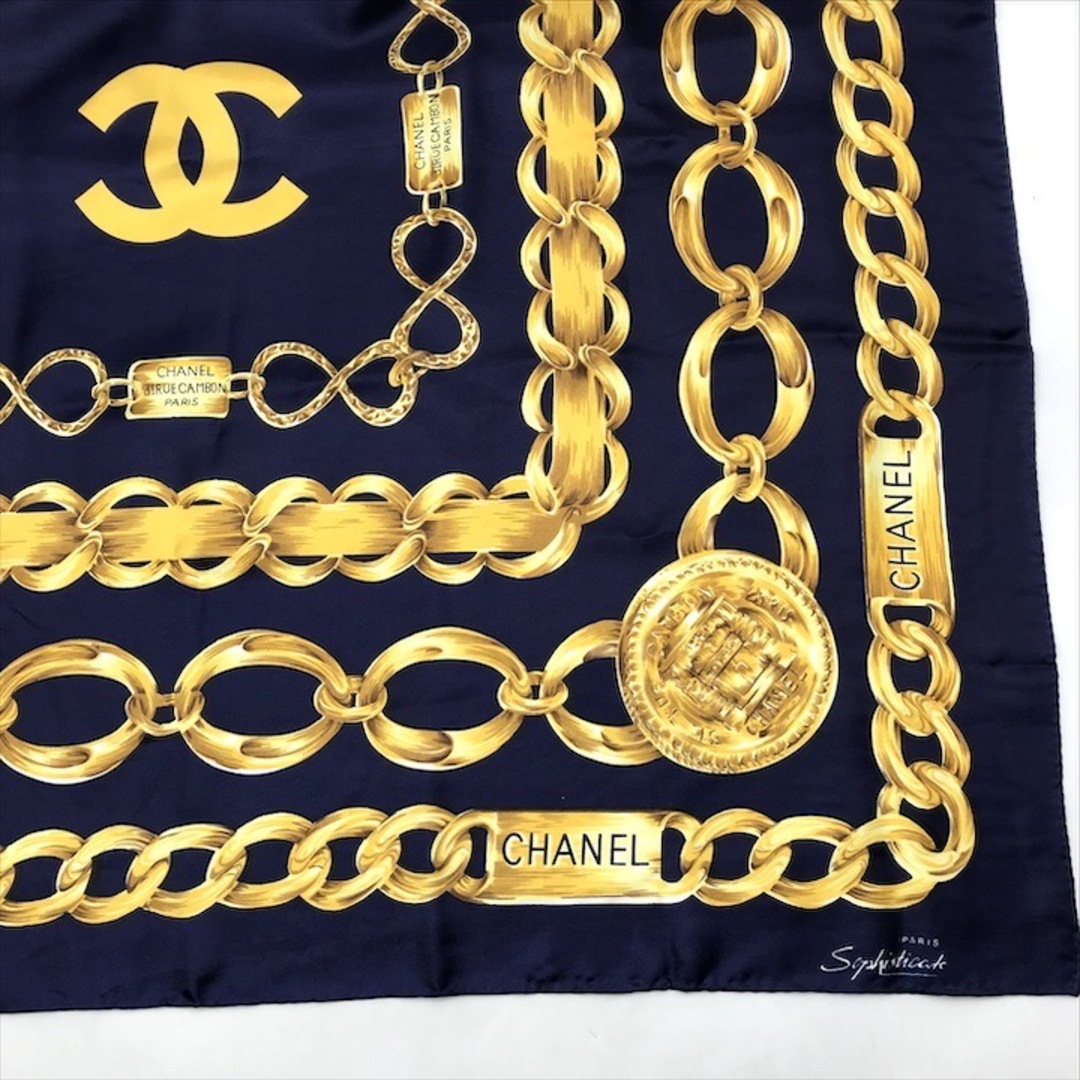 CHANEL - 美品 CHANEL シャネル チェーン ロゴ スカーフ 大判 シルク