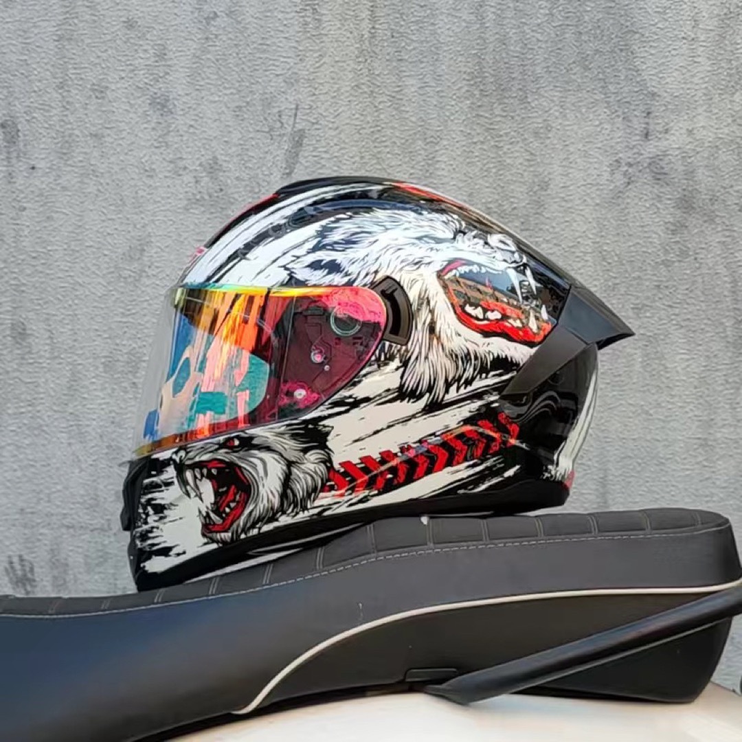 ダブルレンズフルフェイスヘルメットバイクヘルメットレンズ色選択可能