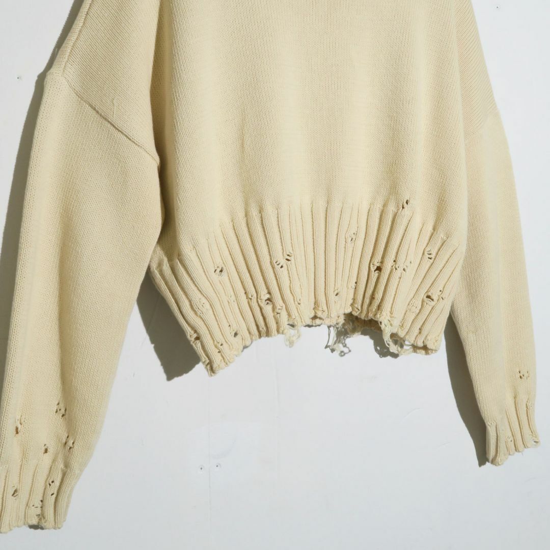 MARNI ロゴ刺繍 ダメージ加工 コットンニット クロップドジャンパー