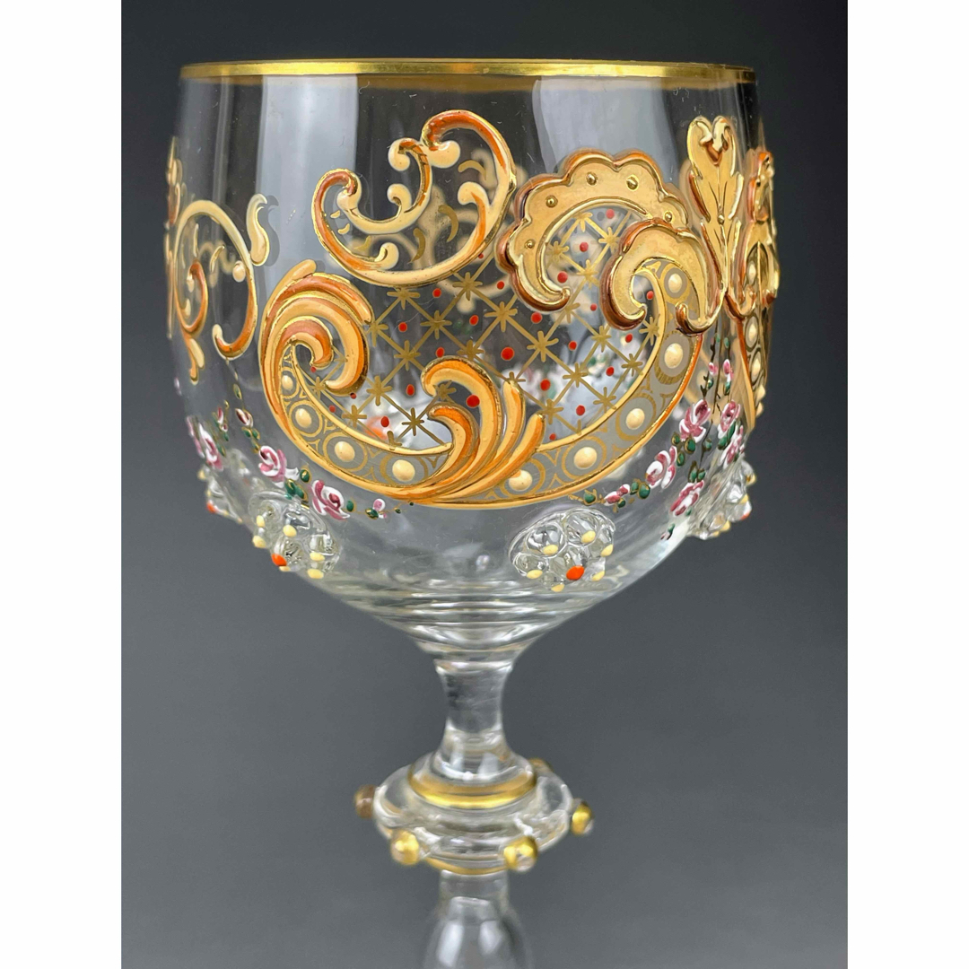 希少】モーゼル エナメル盛 金彩 ワイングラス ショップ 金盛り