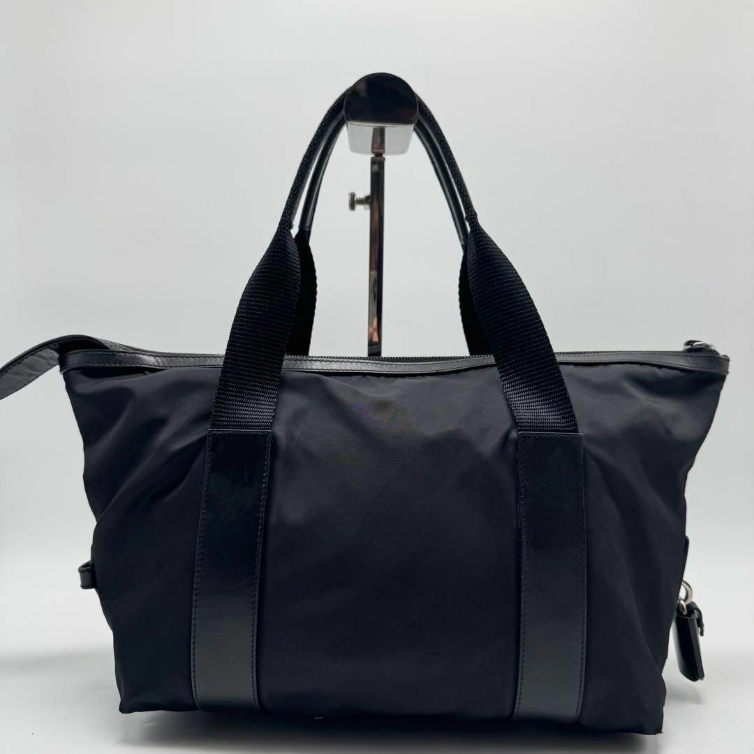 美品】プラダ 三角プレート 南京錠 レザーキャンパス ボストンバッグ