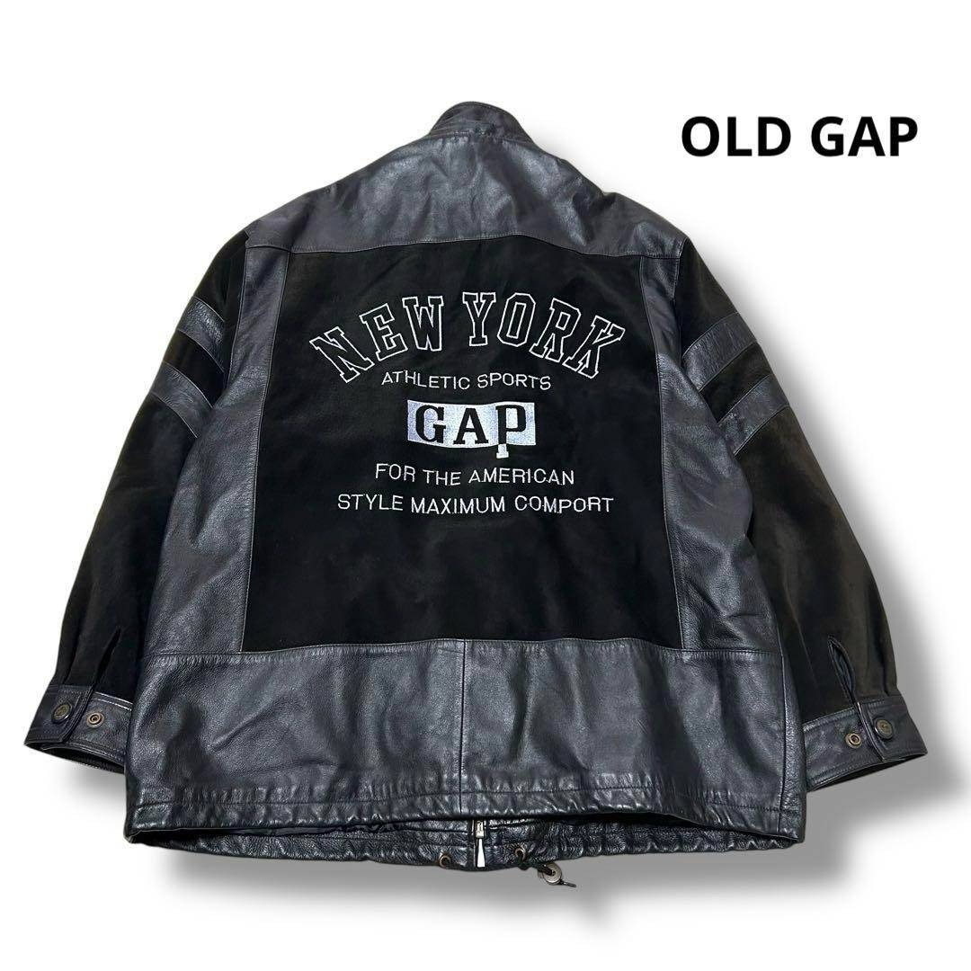 NGAP - OLD GAP 90s レザージャケット ブラック スエード 切替 刺繍