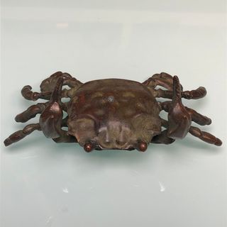 旧蔵 時代物 銅製 カニ文房具 文鎮置物 蟹筆置き 根付け アンティーク