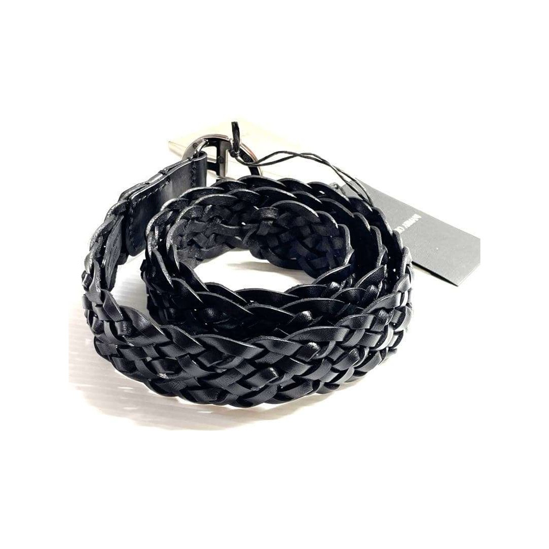 未使用ジョルジオアルマーニ メッシュレザー ロゴバックルベルト 黒