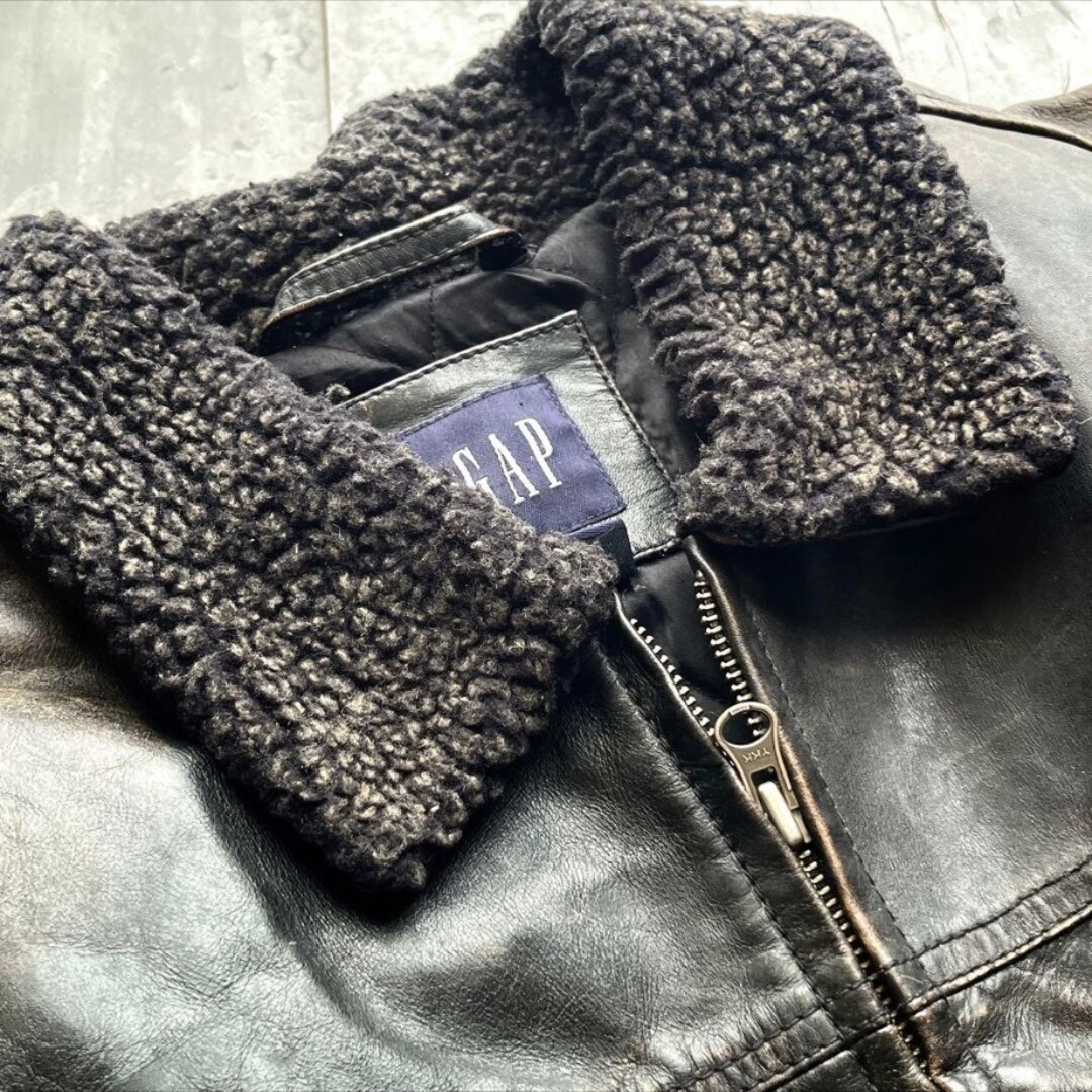 GAP - 90s 00s OLD GAP フライト 襟ボア レザージャケット Lサイズの