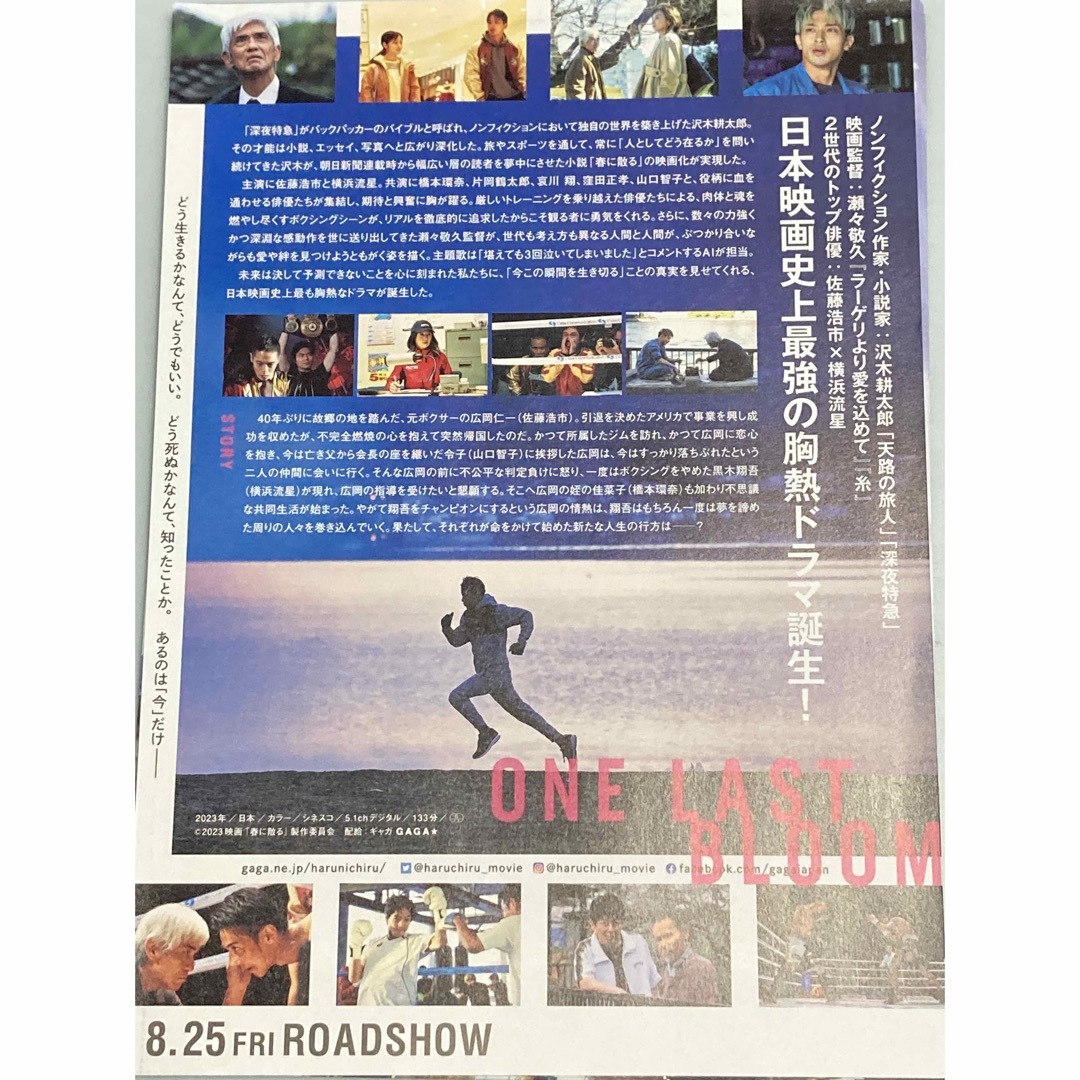 横浜流星 映画 春に散る フライヤー 10枚 DOKUSO 2冊 ロケ地 5部の