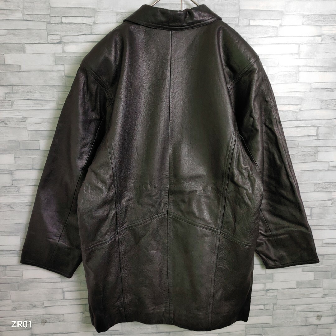 本革】ラムレザージャケット ダブルボタン M ブラック 肉厚生地