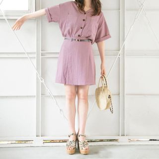 heather - リネンライクカイキンシャツ セットアップ ピンクの通販 by