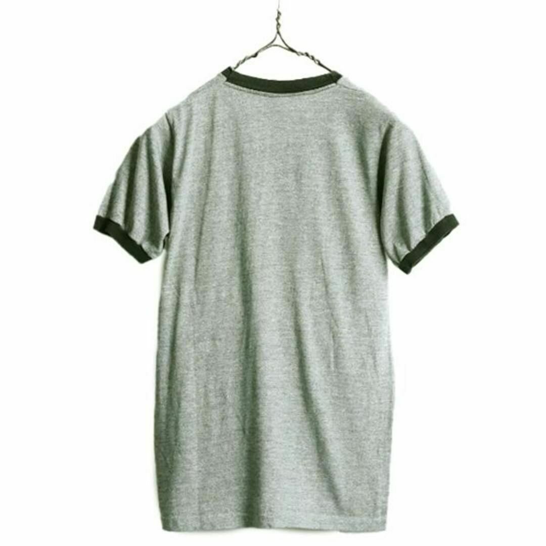 70s USA製 ミッキー 染み込み プリント 半袖 リンガーTシャツ S 白足の