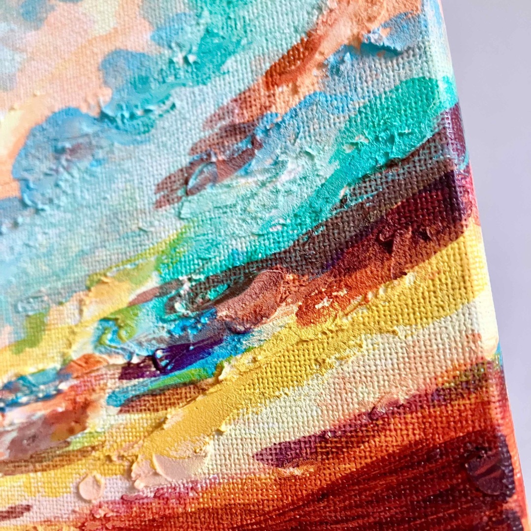 茜色の空＊絵画 風景画 原画 海 空 アクリル画 テクスチャーアートの