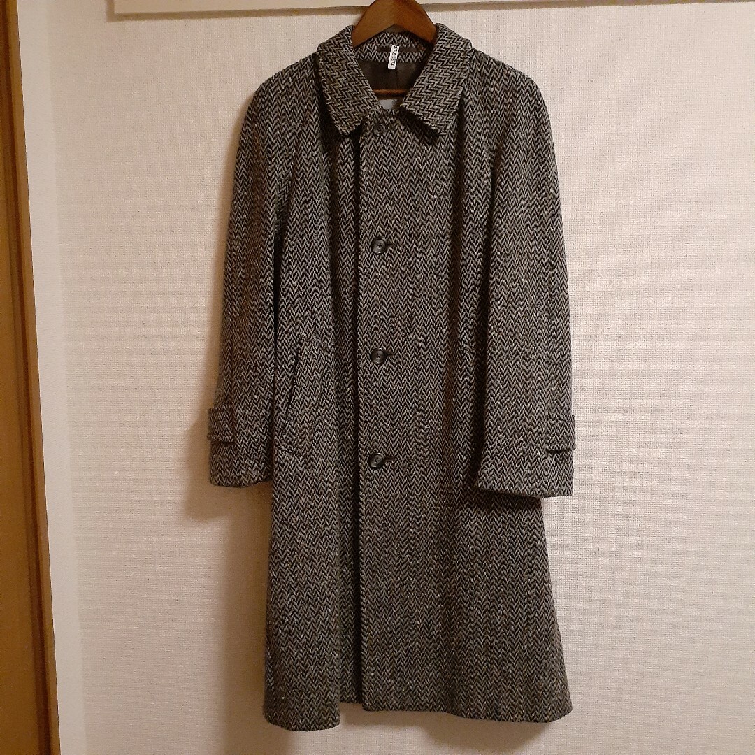 Aquascutum イングランド製アイリッシュツイードステンカラーコート