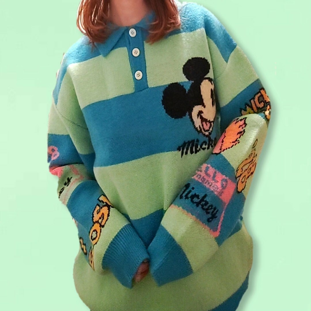 ミッキーハーフボタンボーダーニット link by mille