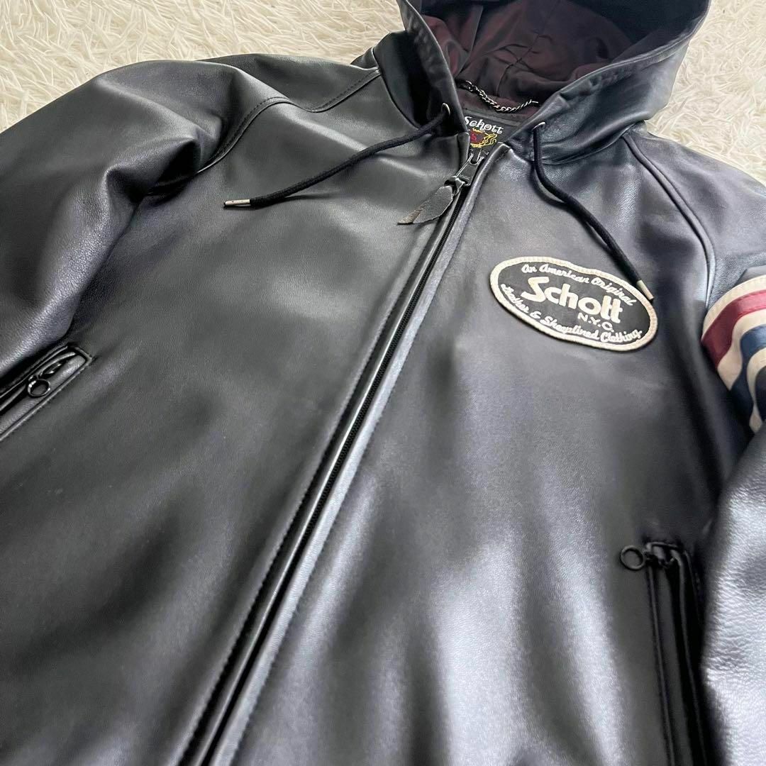 schott - 【100周年限定】ショット ラムレザー トラックフーディー