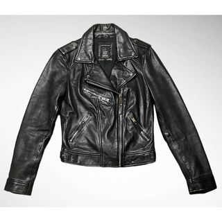 ☆リアルレザー☆【ZARA】 ラムレザー ダブルライダースジャケット L 黒