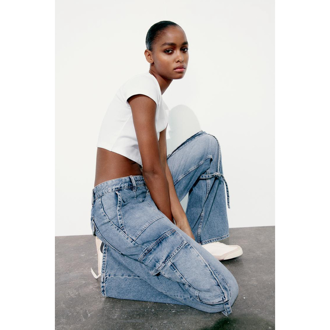 ZARA - TRF カーゴ ミッドライズ デニムパンツの通販 by reuse｜ザラ