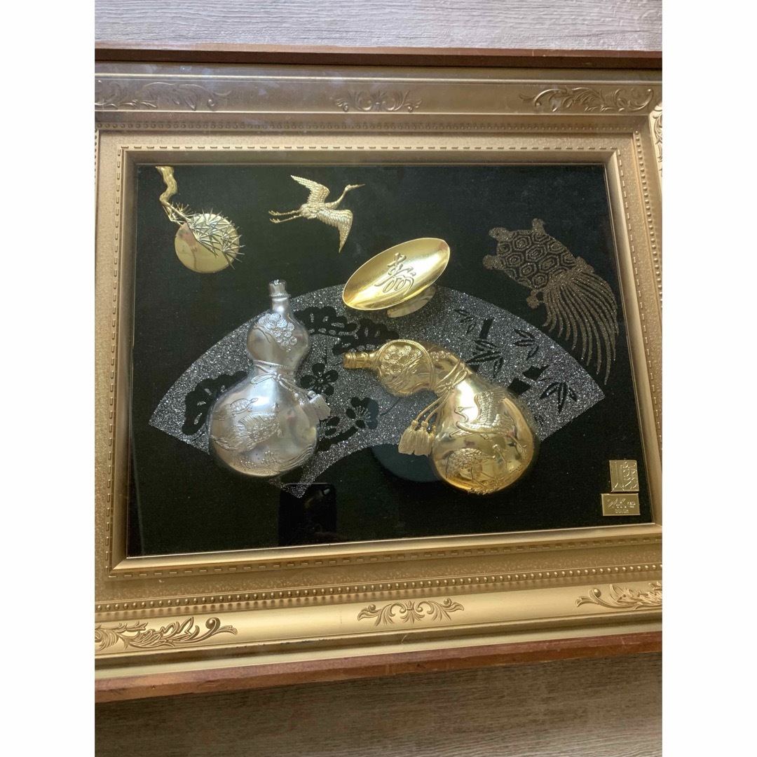 額縁 純金メッキ 瓢箪 鶴 亀 縁起物 56×47cm (24KGP ) 額装の通販 by