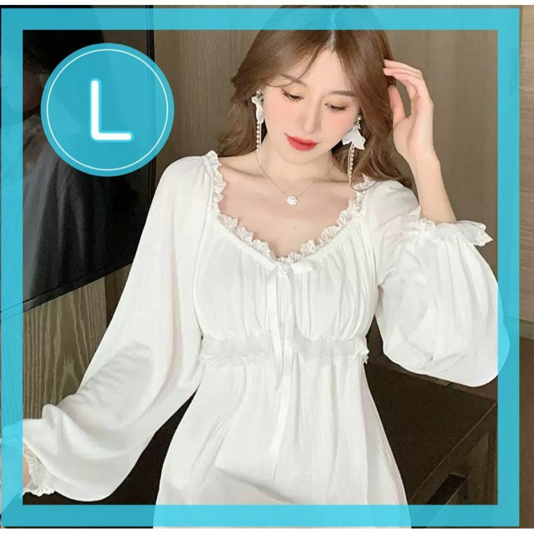 値下げ】在庫限り L パジャマ ルームウェア 上品 ネグリジェ 白 レース