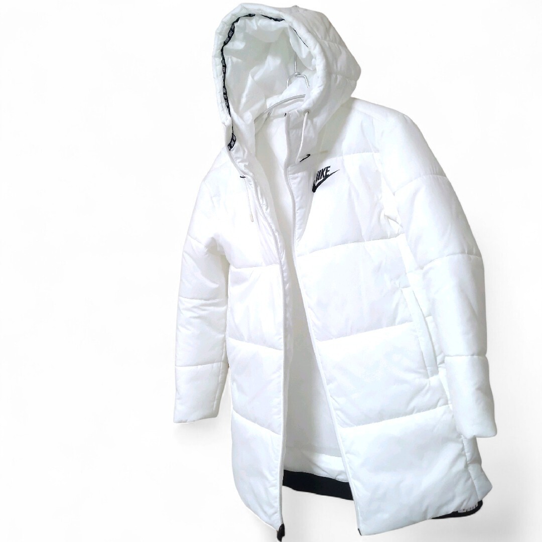 極美 ナイキ レディース 中綿ダウンジャケット Lサイズ フード付 防寒 白