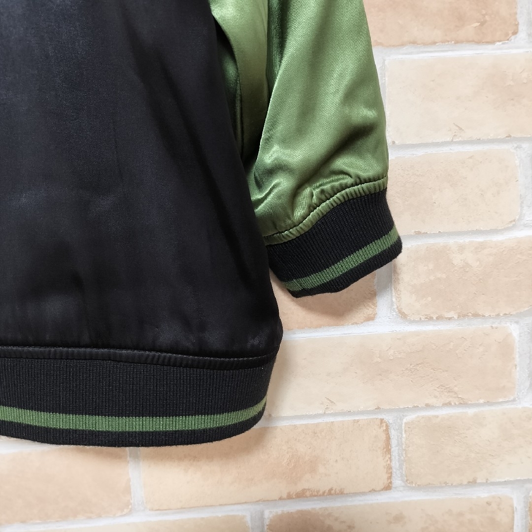 極美品】今昔 蝶々BIGスカジャン 狐 花 ブラック グリーン sizeL