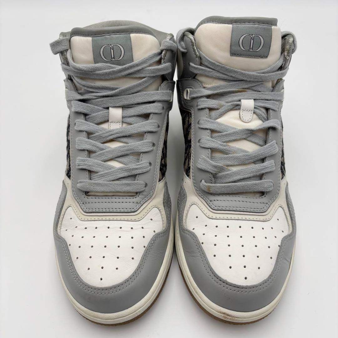 極美品 ディオール ミッドカットレザースニーカー オブリーク グレー
