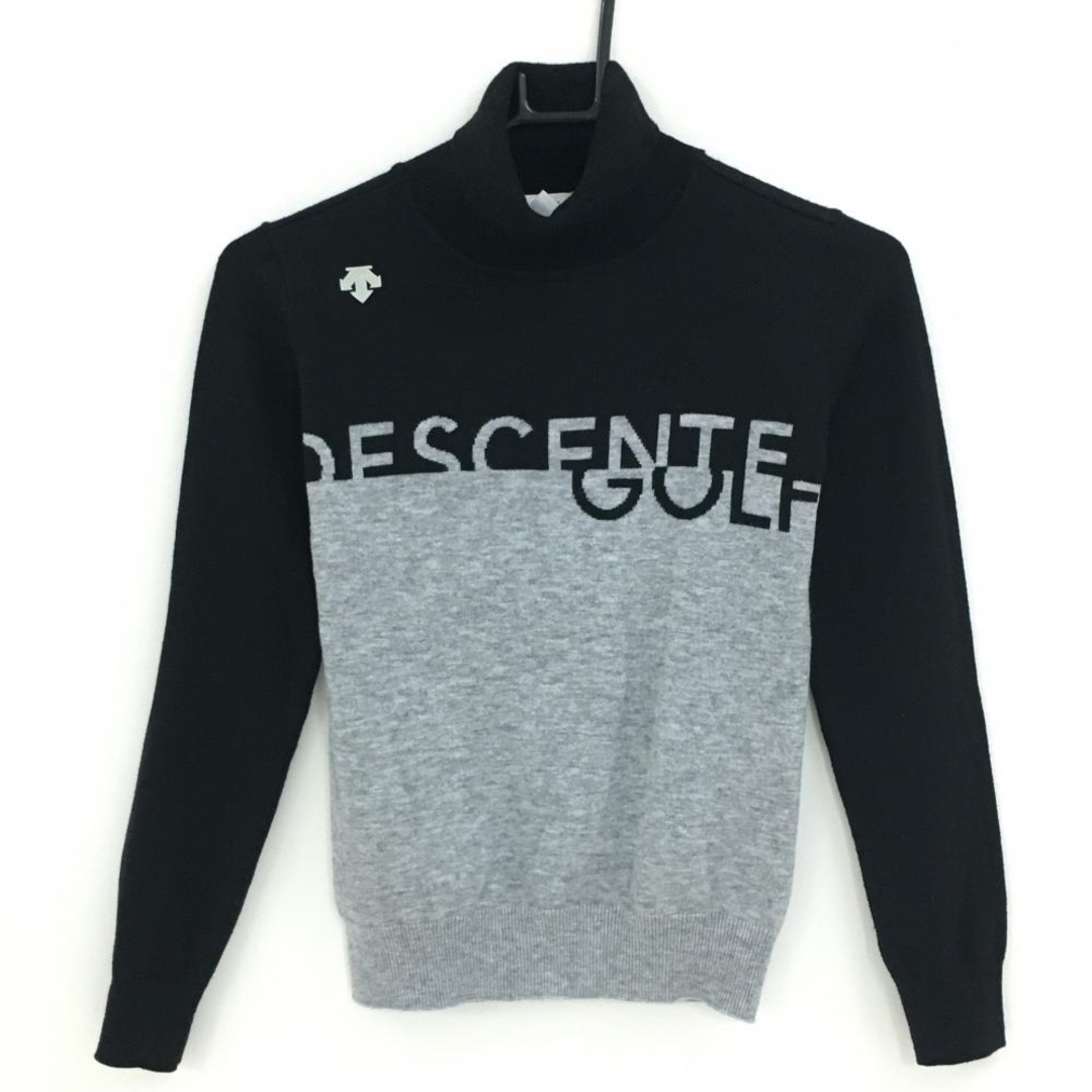 DESCENTE - デサントゴルフ タートルネックセーター 黒×グレー 肩ロゴ
