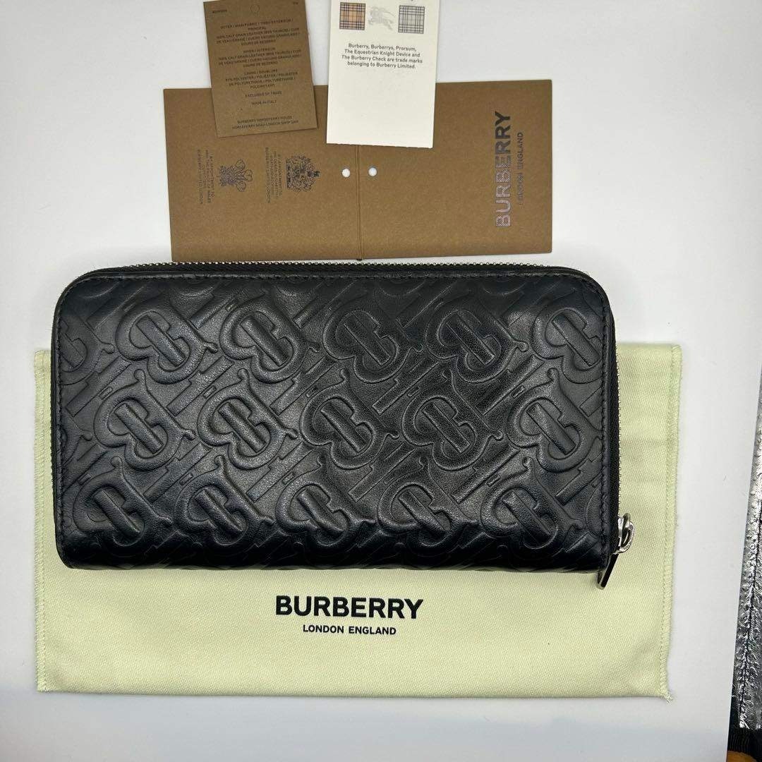現行✨BURBERRY モノグラムTB ラウンドファスナー 長財布 保存袋 黒