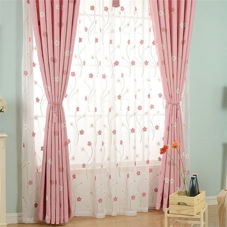 カーテン 遮光遮熱 花柄 刺繍 ピンク 可愛い 子供屋 1枚