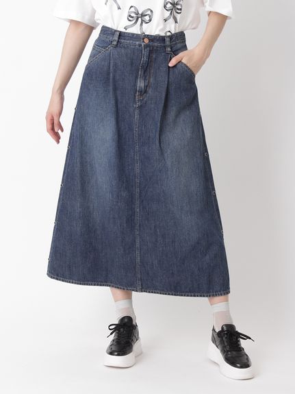 ドレープデニム サイドストーンモチーフロングスカート（ロング