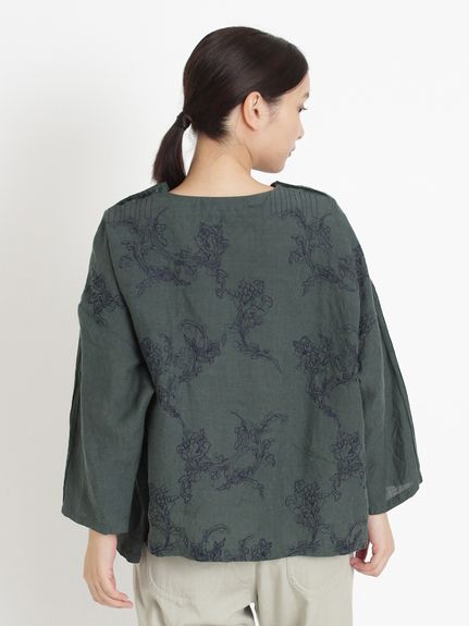 Vert フレンチリネン ボタニカル柄刺繍ブラウス（ブラウス）｜KEI