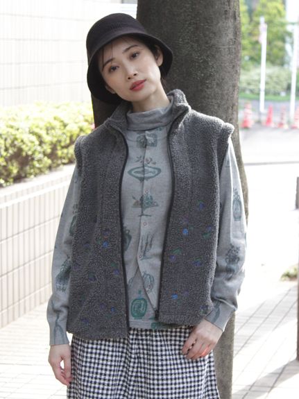 レトロフラワー刺繍ボアベスト(裏地付き)（ベスト）｜SUPER HAKKA