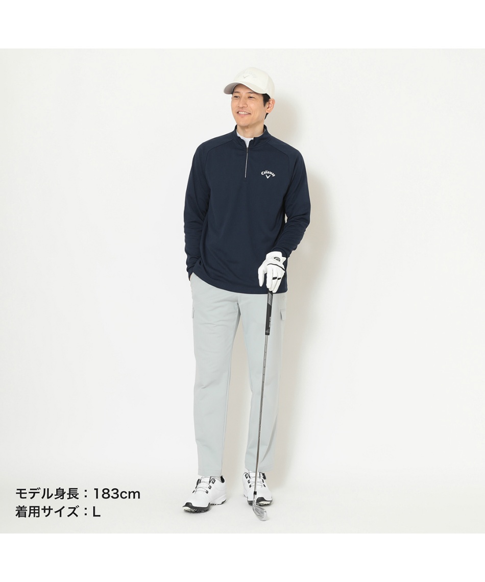 ゴルフウェア 長袖シャツ ロゴジャカードハーフジップモックネック