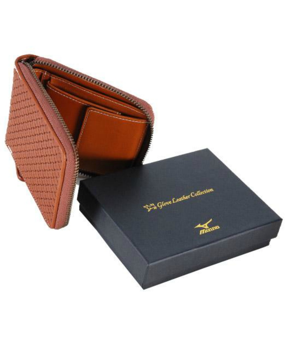 ミズノ (MIZUNO) 野球 アクセサリー グラブ革ファスナー付二つ折り財布