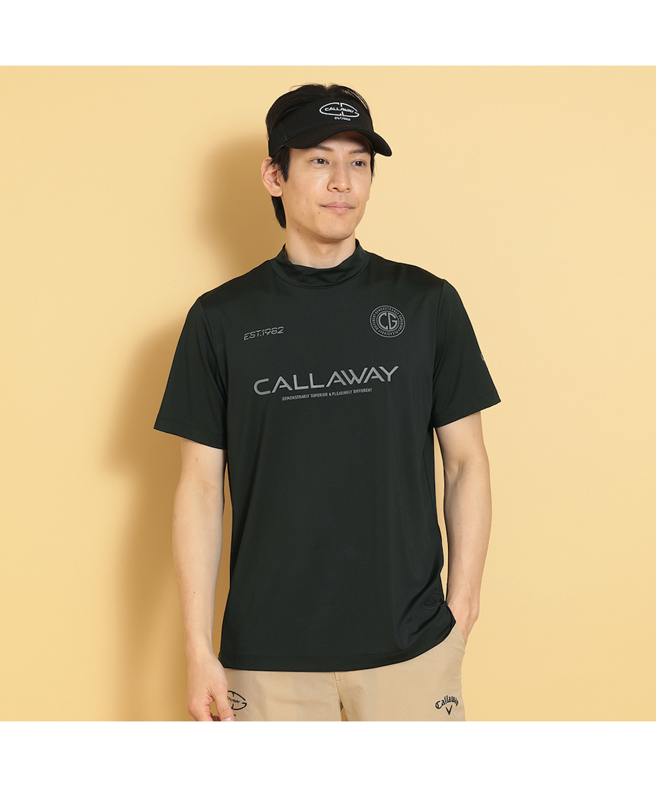 ゴルフウェア 半袖シャツ ロゴスムース半袖モックネックシャツ