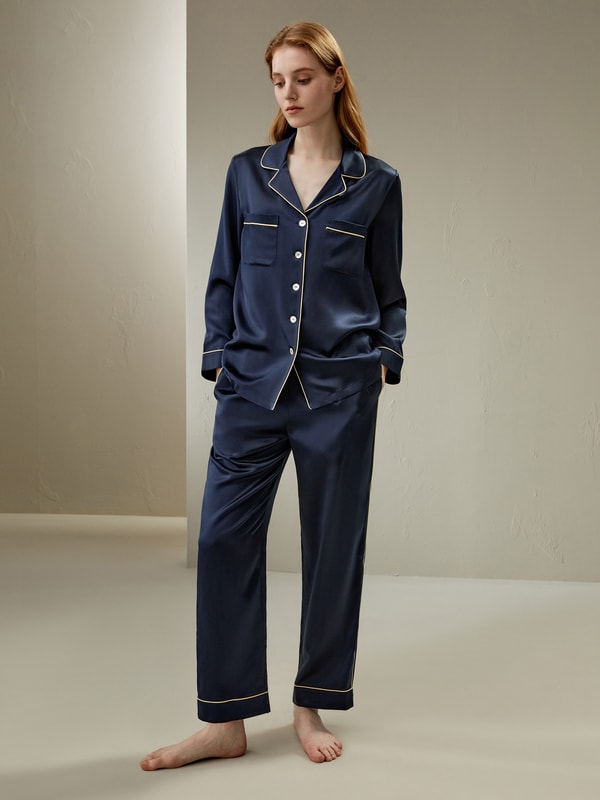 ウォッシャブルシルク ブラウス】シルクパジャマ 胸ポケット