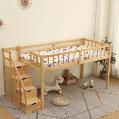 階段付き木製ロフトベッド | 限られた空間を有効活用できる多機能