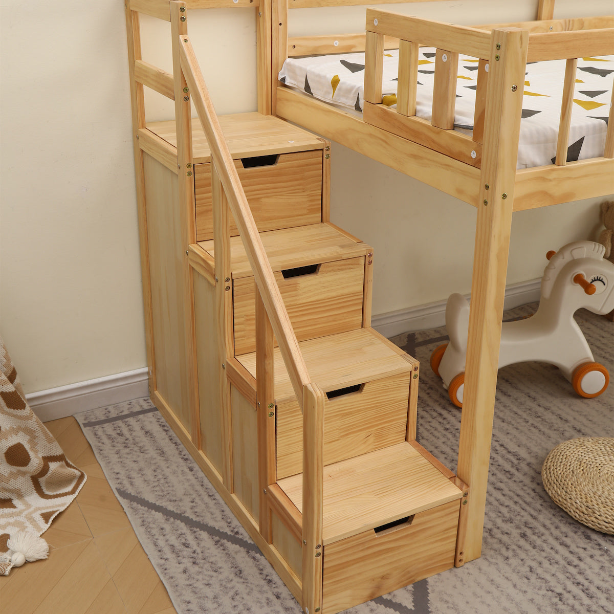 階段付き木製ロフトベッド | 限られた空間を有効活用できる多機能