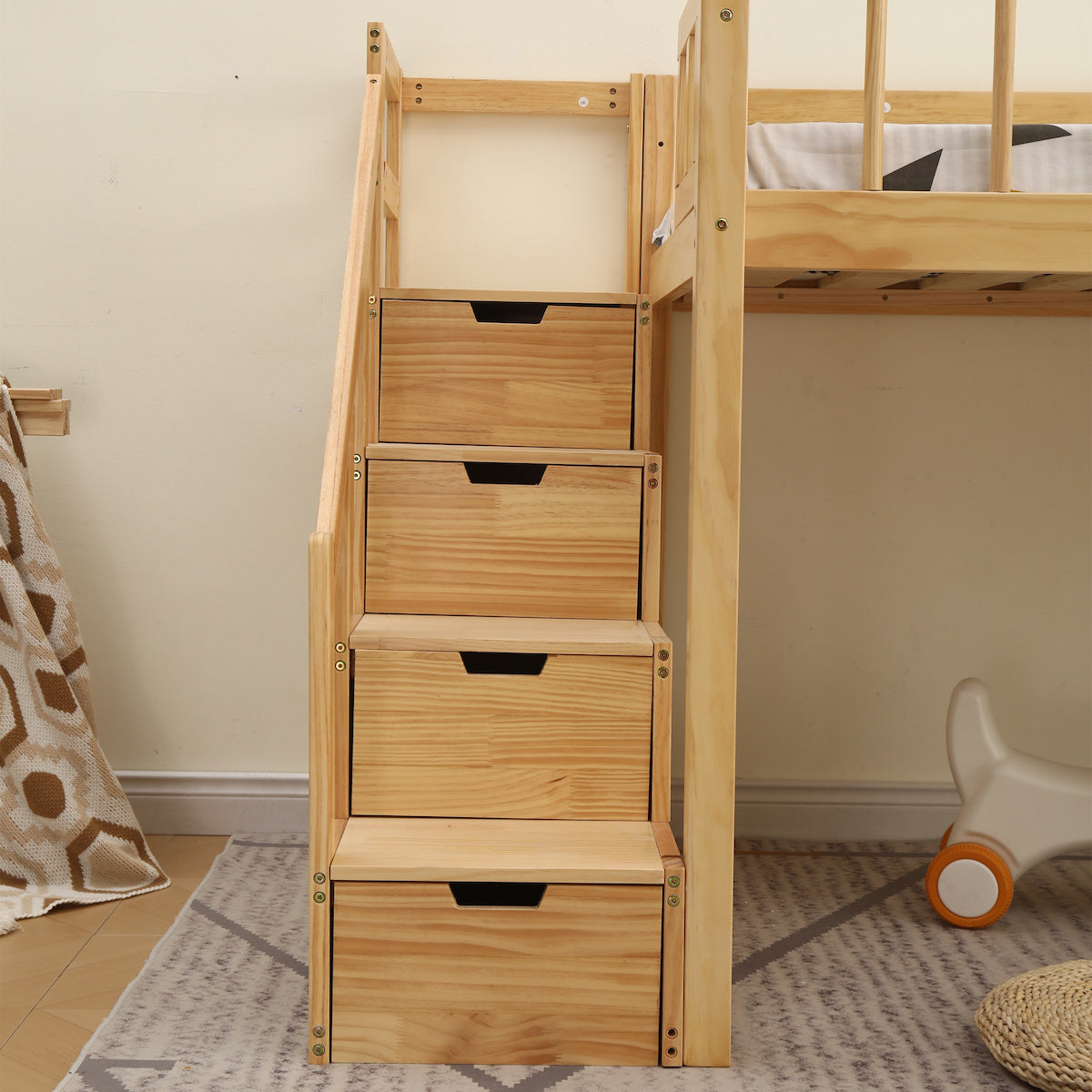 階段付き木製ロフトベッド | 限られた空間を有効活用できる多機能