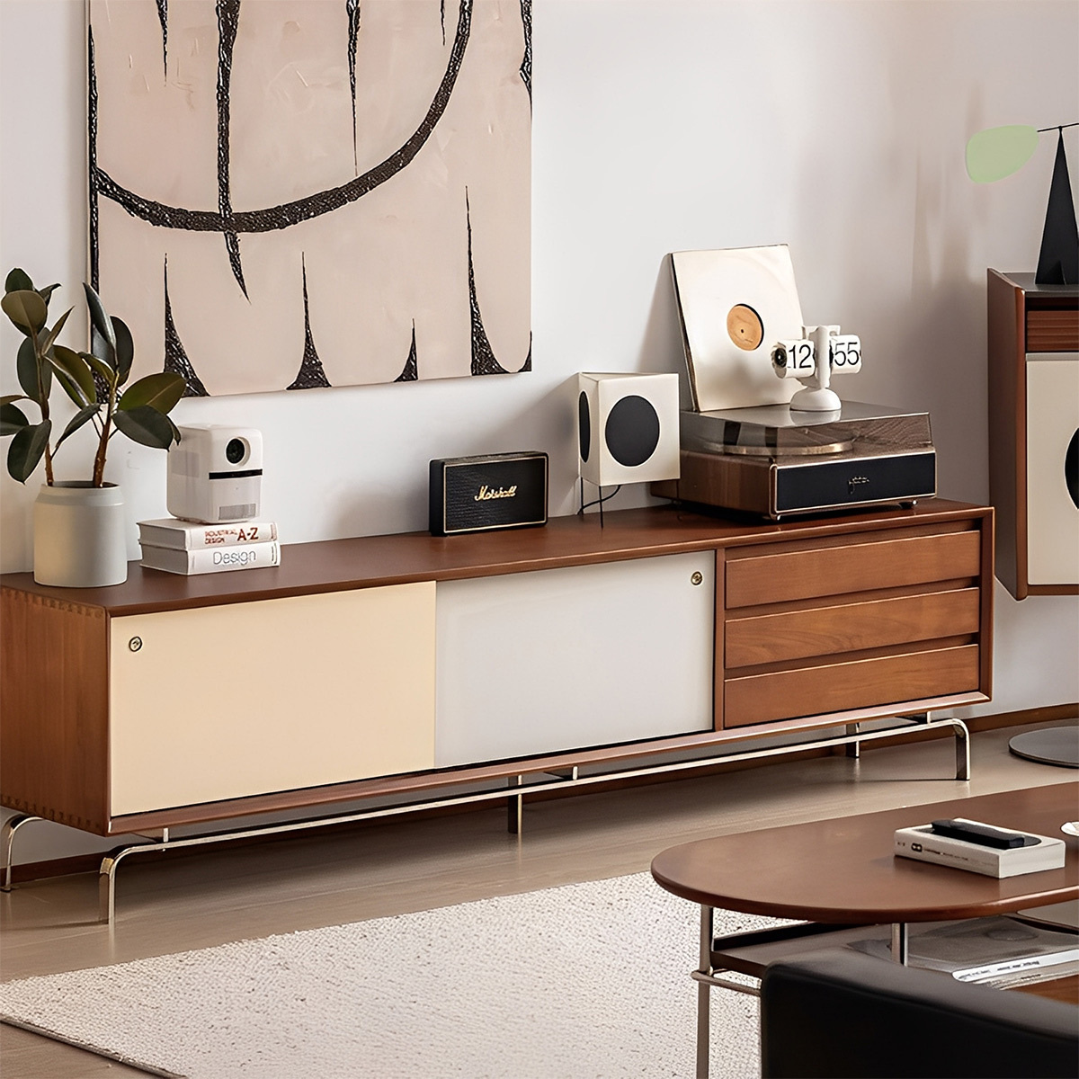 Woody Prime Boxツゲ材 ツートーン木製テレビボード | 高級感と耐久性