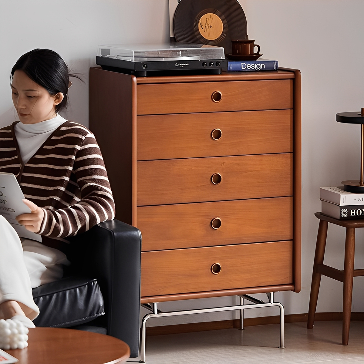 Woody Prime Boxツゲ材 北欧5段収納キャビネット | 美しさと耐久性を