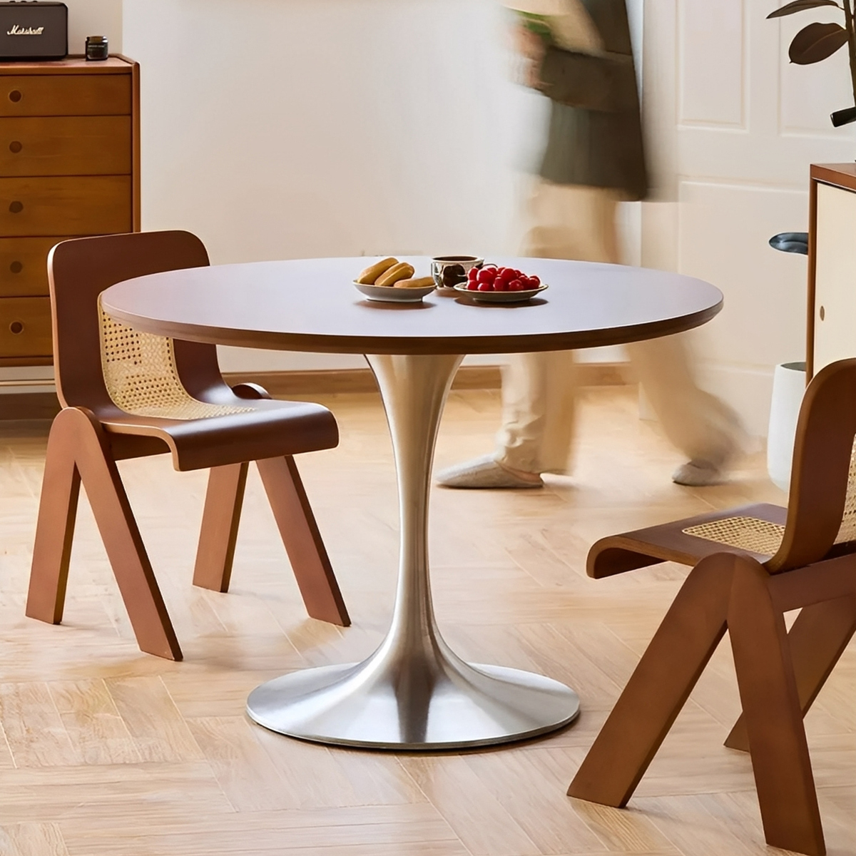 Woody Prime Boxツゲ材 天然木ステンレス脚ラウンドテーブル