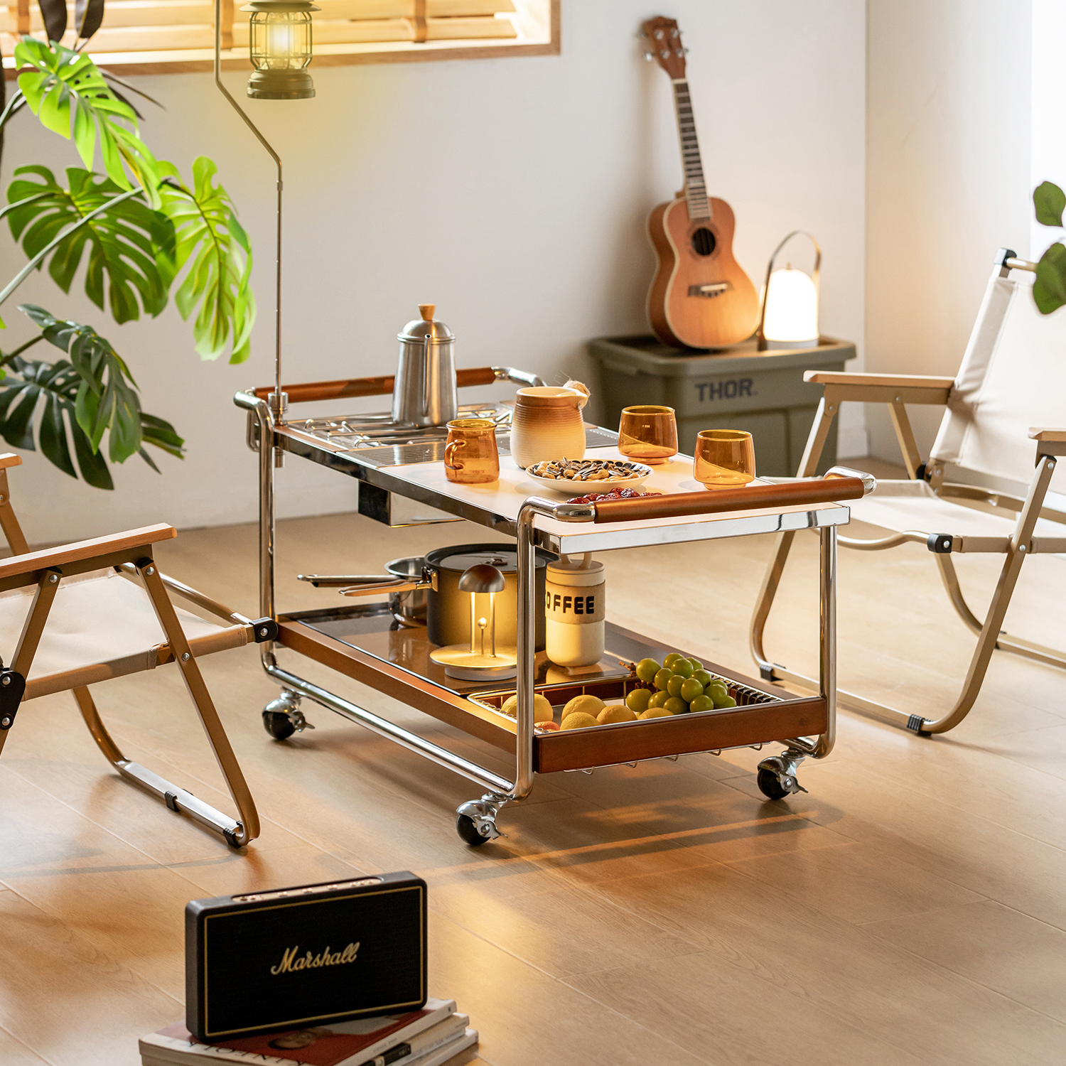 Woody Prime Boxツゲ材 アウトドア風万能キッチンカート | 調理から