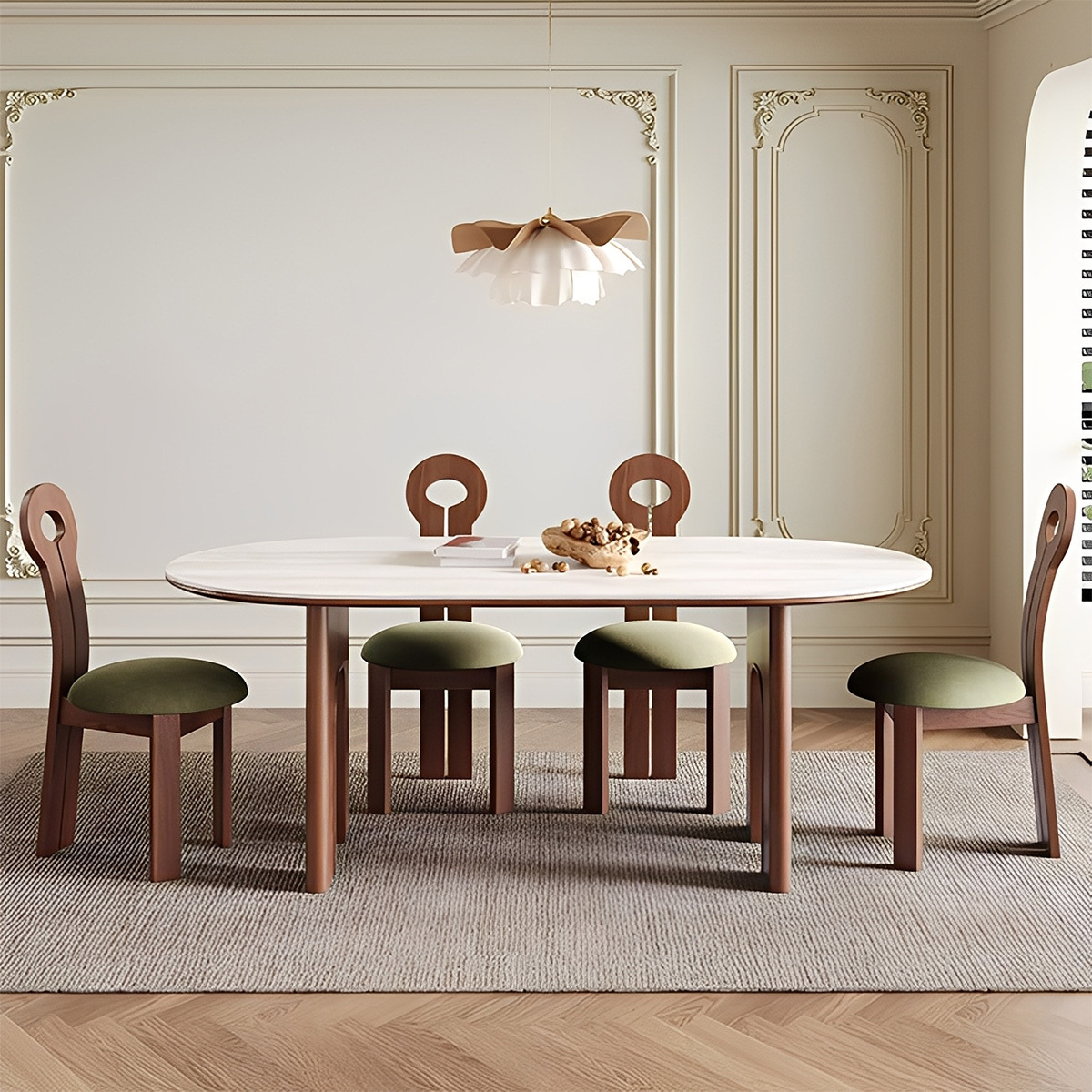 トラバーチンダイニングテーブル | 天然石調の質感で上品な空間を演出