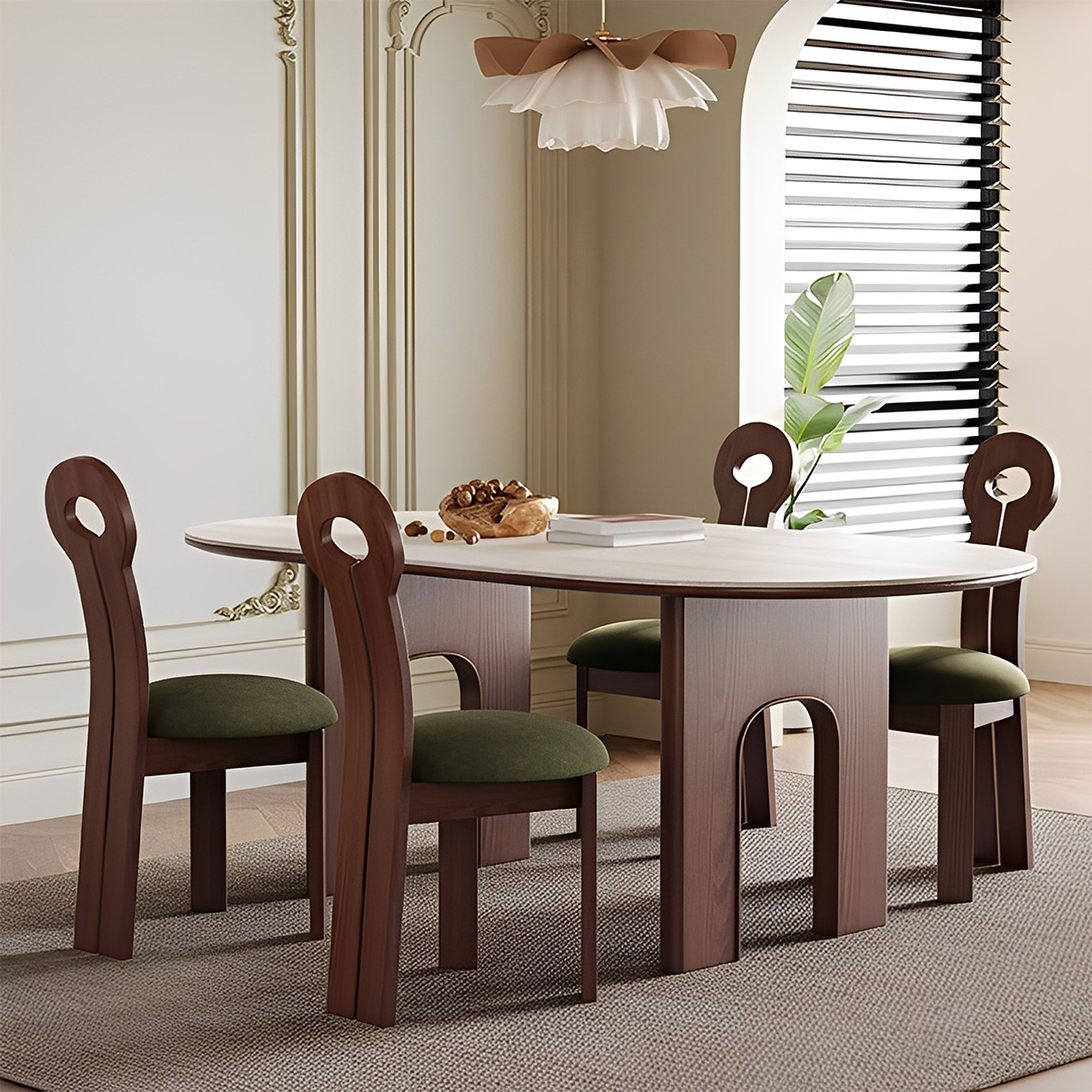 トラバーチンダイニングテーブル | 天然石調の質感で上品な空間を演出