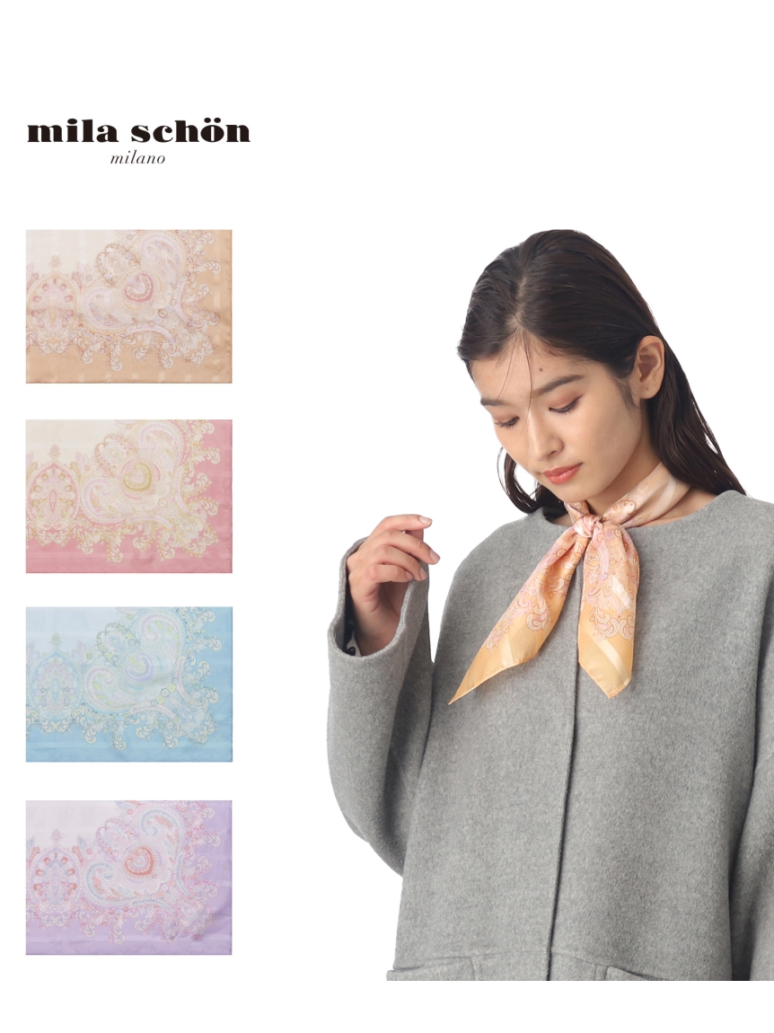 スカーフ】ミラ・ショーン (mila schon) シルクサテンプチスカーフ