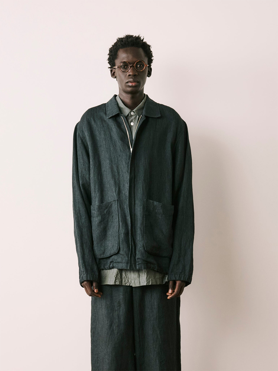 ATON Hard Linen Utility Jacket Charcoal Gray