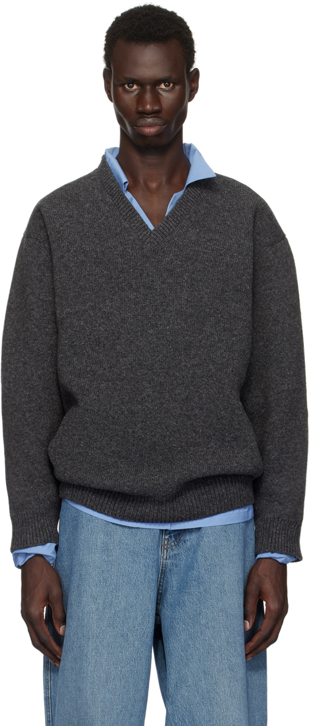 Miu Miu: Gray Shetland Wool Sweater | SSENSE Canada