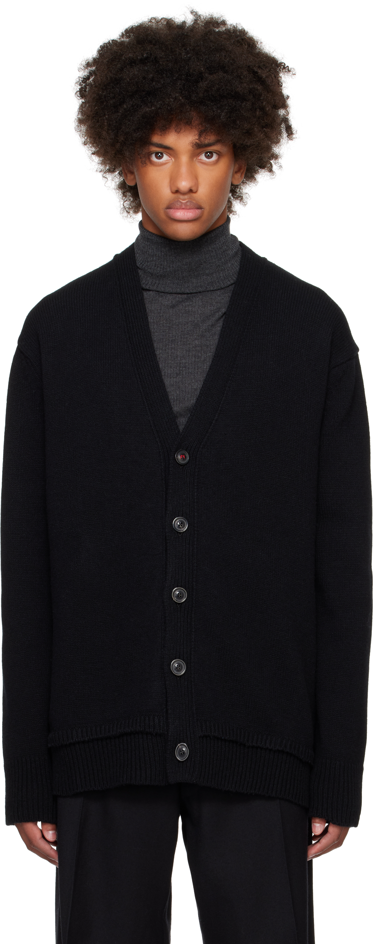 Maison Margiela Black Elbow Patch Cardigan In 900f Black | ModeSens